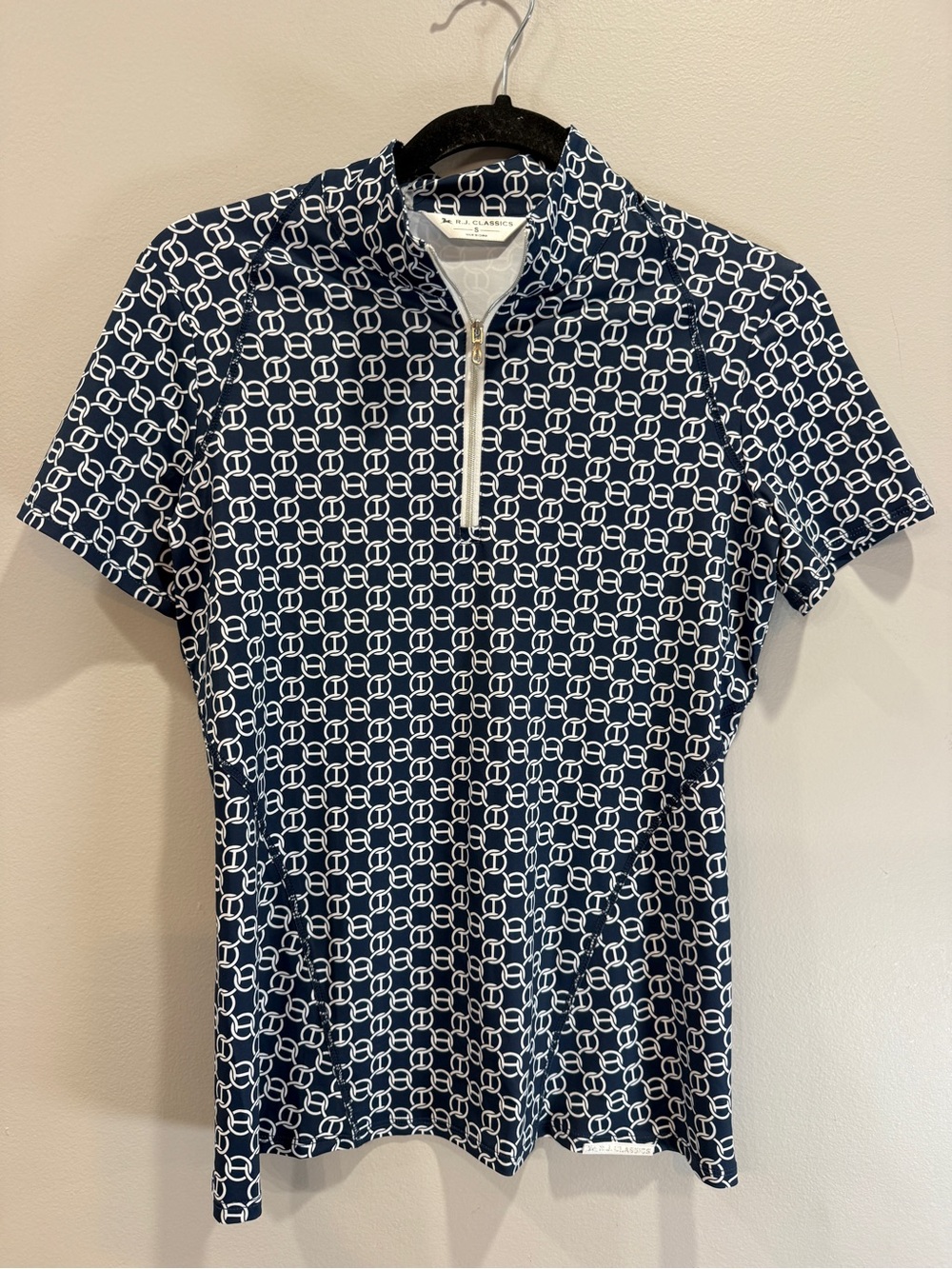 Navy Chain-Link Zip Mock-Collar Tee - R.J classics